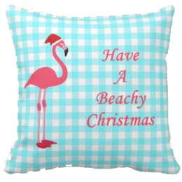 Pink Flamingo Beachy Christmas Pillow